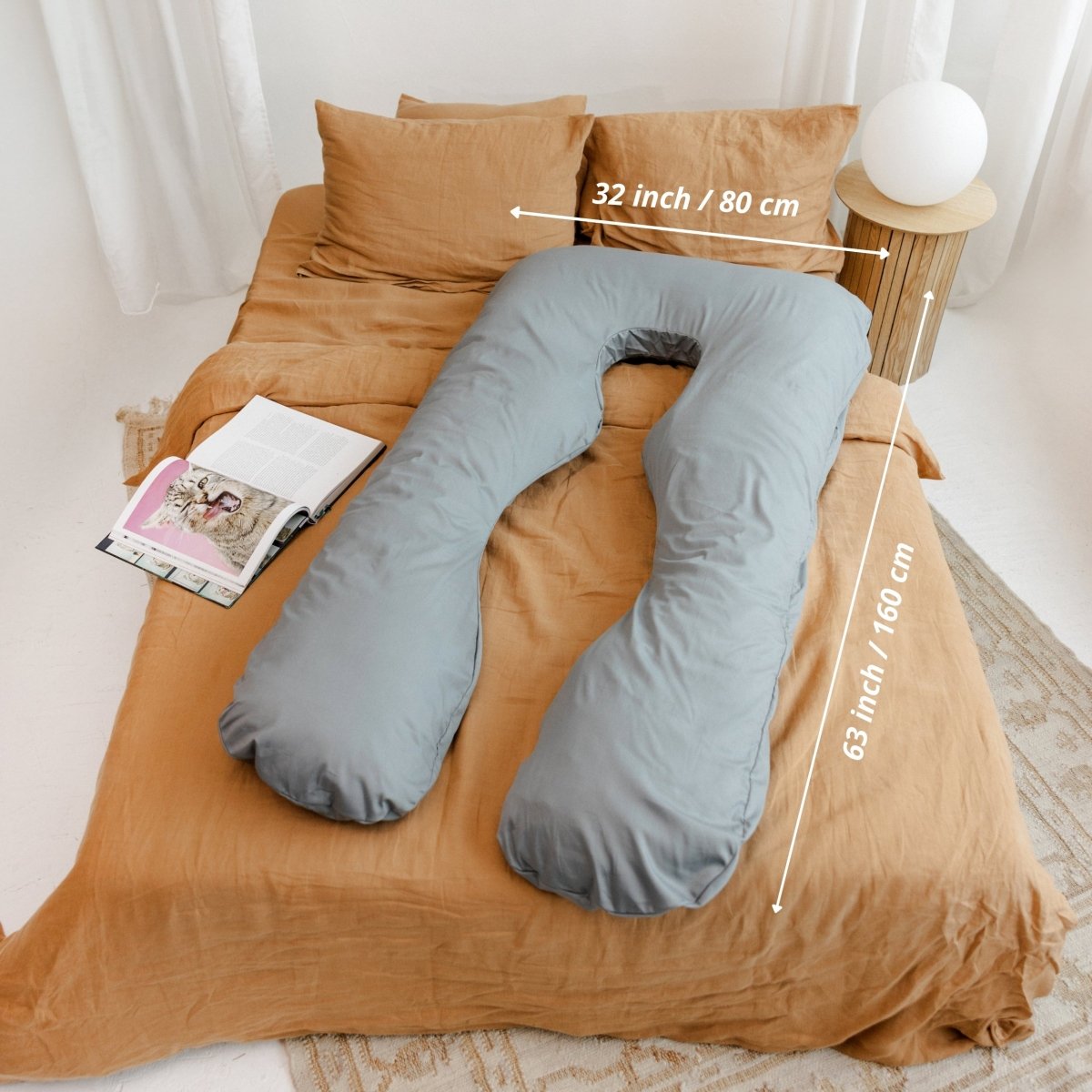 MINICAMP U-Shaped Pregnancy Pillow with Natural Sateen Cotton Cover in Stone Grey | Kapok & Latex Blend or PES Filling – Body Pillows U Shaped for children, available at Learning Bugs UK