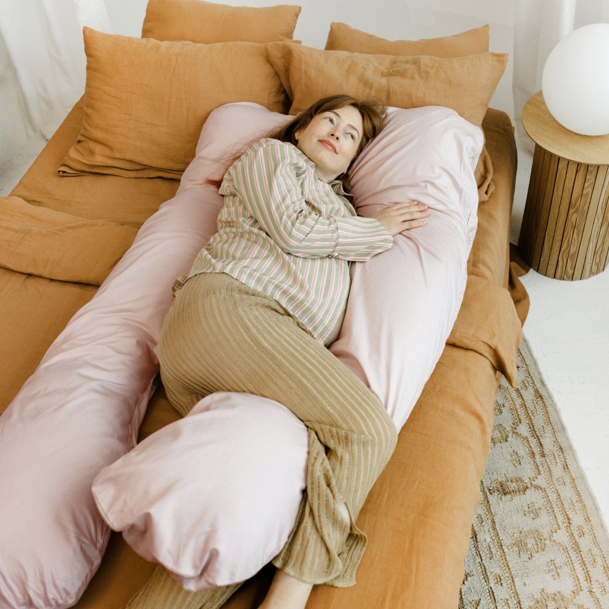 MINICAMP U-Shaped Maternity Pillow with Natural Sateen Cotton Cover in Shell Pink | Kapok & Latex Blend or PES Filling – Body Pillows U Shaped for children, available at Learning Bugs UK