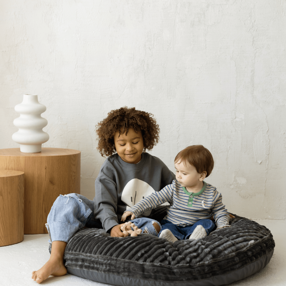 MINICAMP Large Kids Floor Cushion in dark grey corduroy – Floor Pillows for children, available at Learning Bugs UK