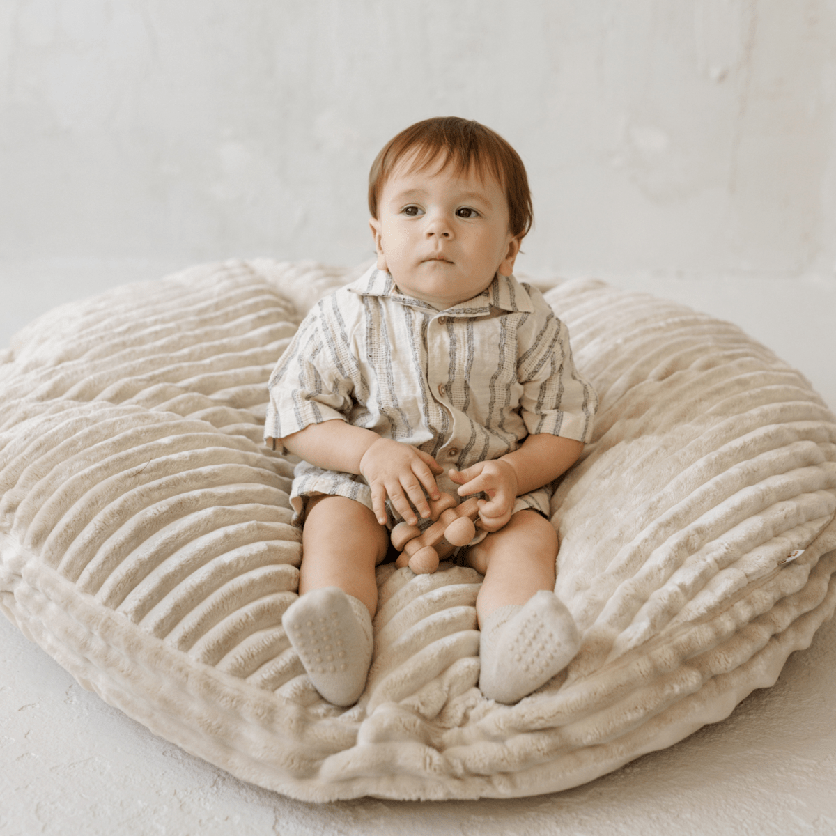 MINICAMP large kids floor cushion with a soft minky corduroy-style fabric in ecru – Floor Pillows for children, available at Learning Bugs UK
