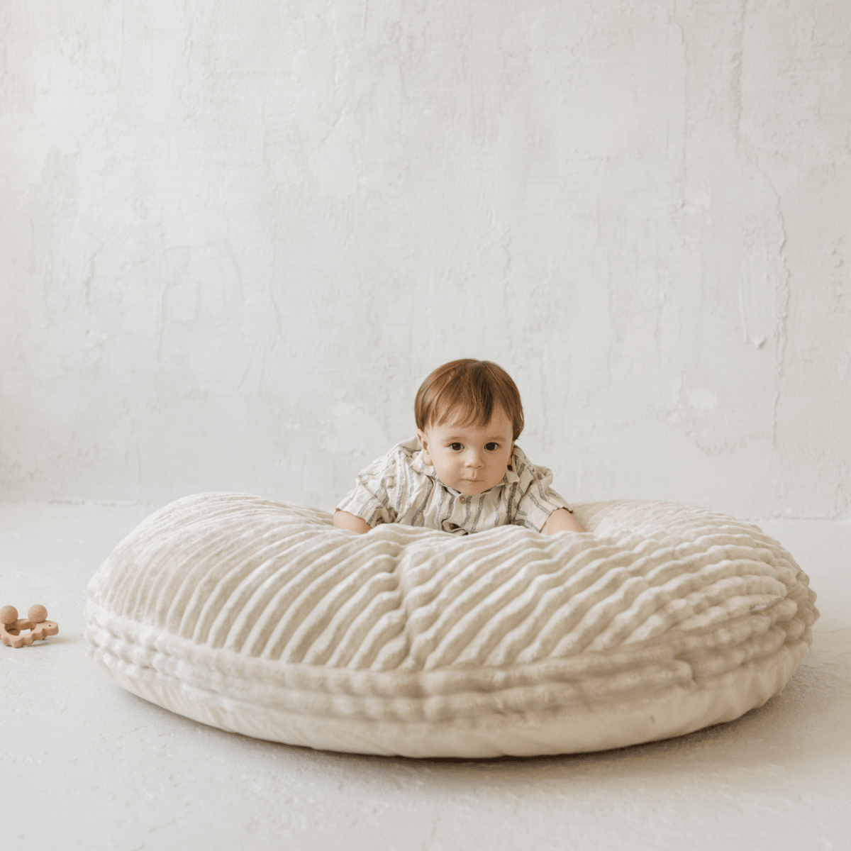 MINICAMP large kids floor cushion with a soft minky corduroy-style fabric in ecru – Floor Pillows for children, available at Learning Bugs UK