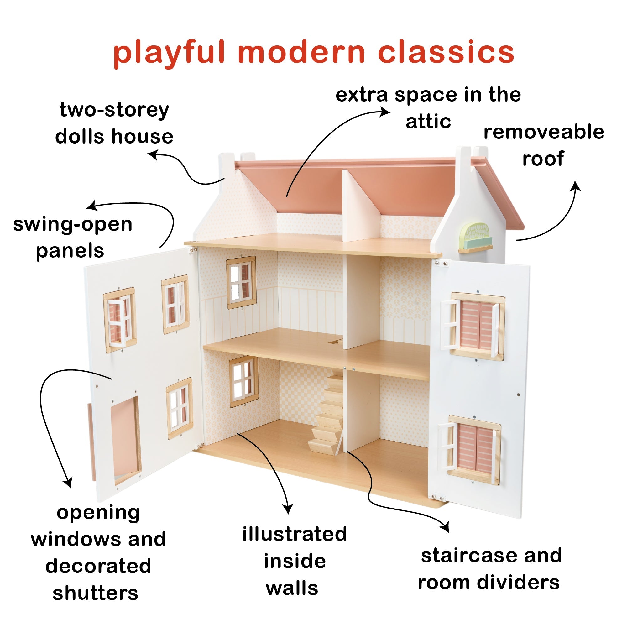 Buy Clover Dolls House | Wooden dolls house for kids by Learning Bugs UK