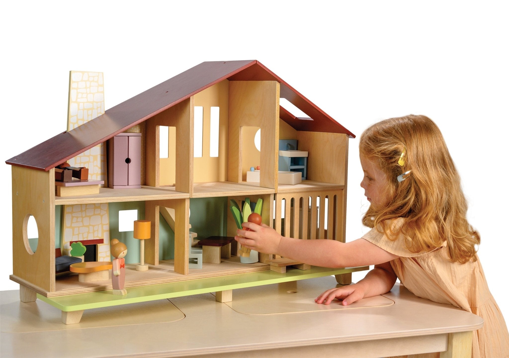 Buy Cedar Chalet (furniture included) | Wooden dolls house for kids by Learning Bugs UK