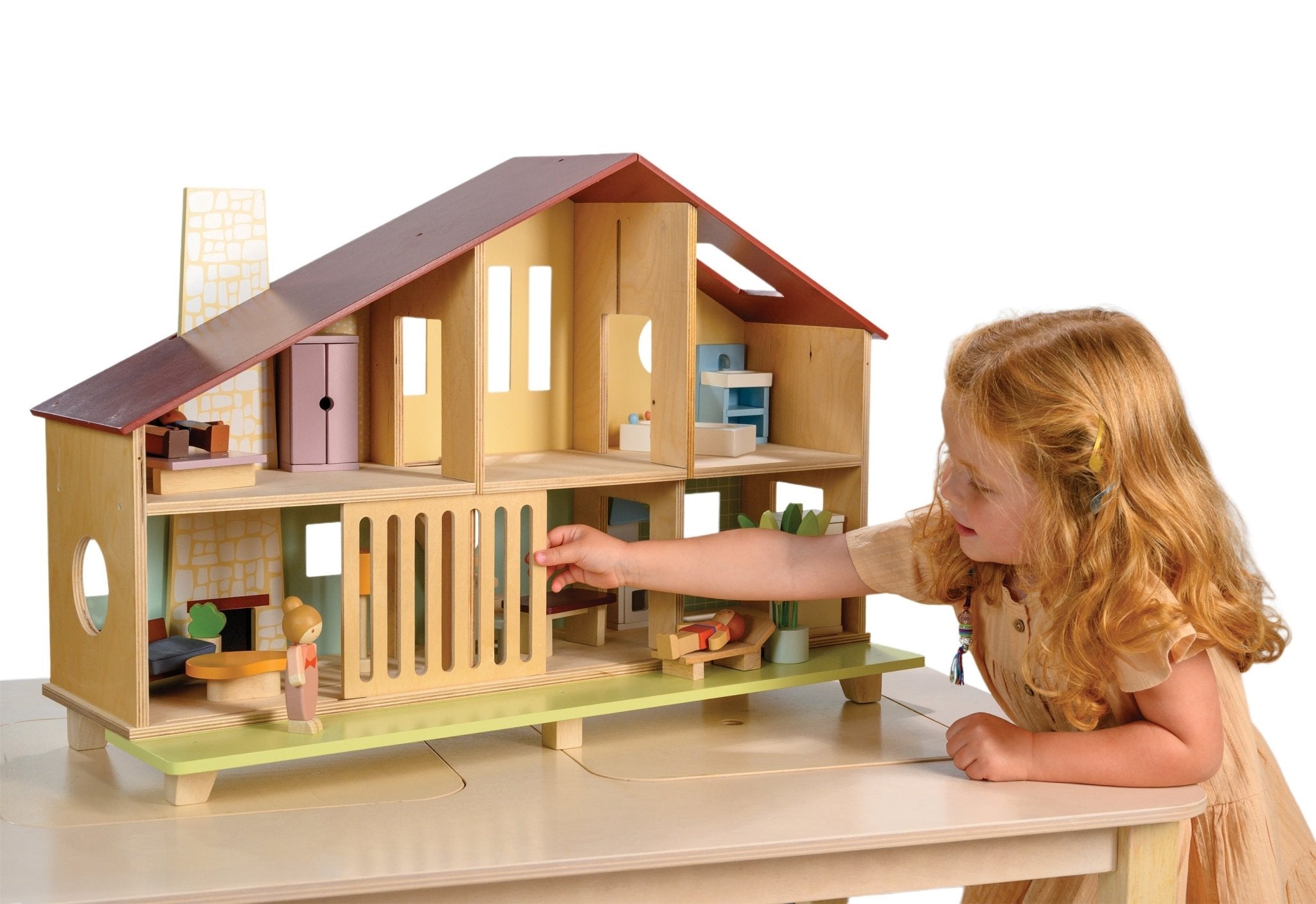 Buy Cedar Chalet (furniture included) | Wooden dolls house for kids by Learning Bugs UK