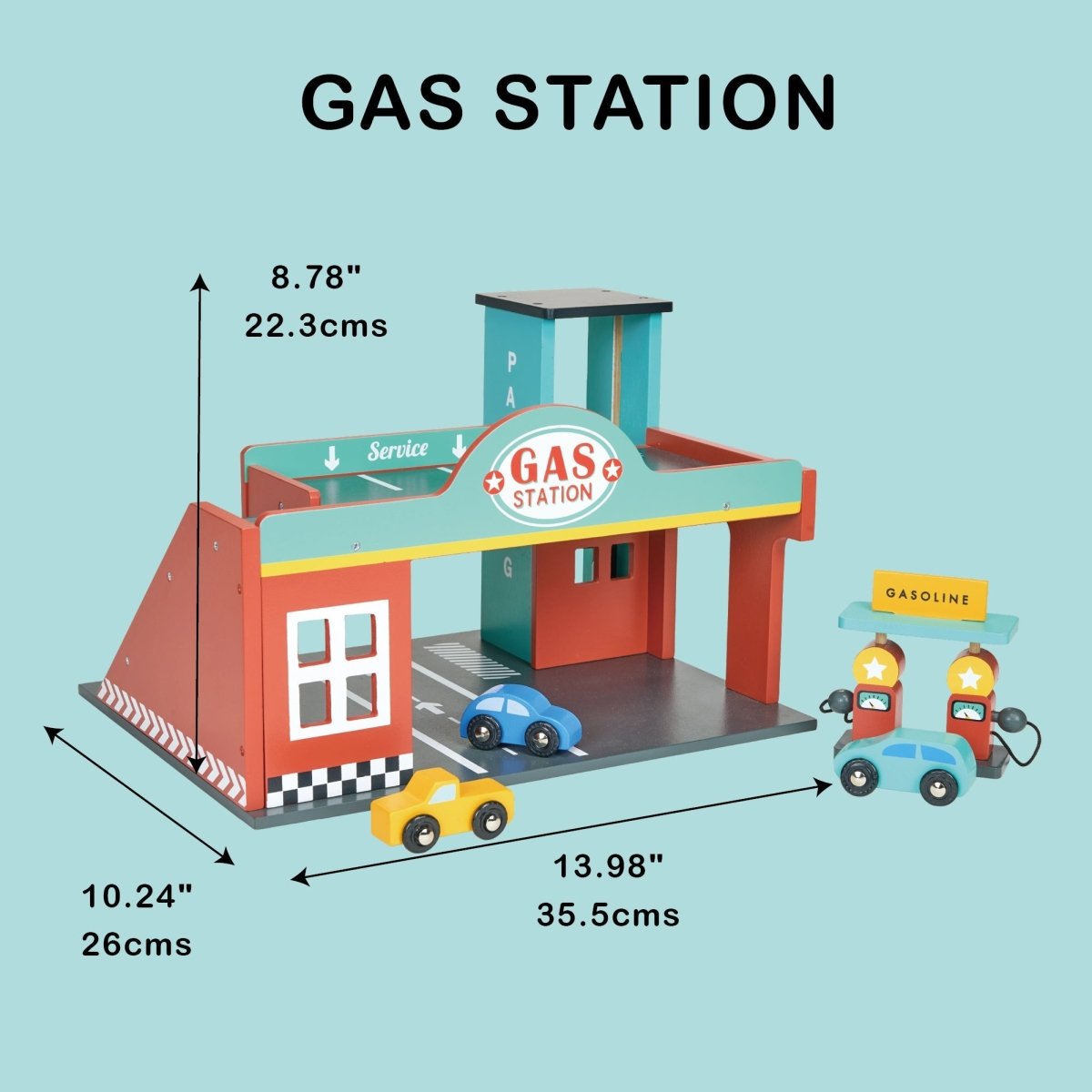 Gas Station – Wooden garage playset + cars for children, available at Learning Bugs UK