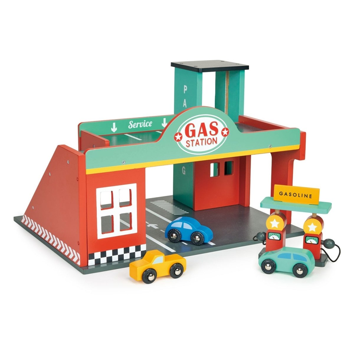 Gas Station – Wooden garage playset + cars for children, available at Learning Bugs UK