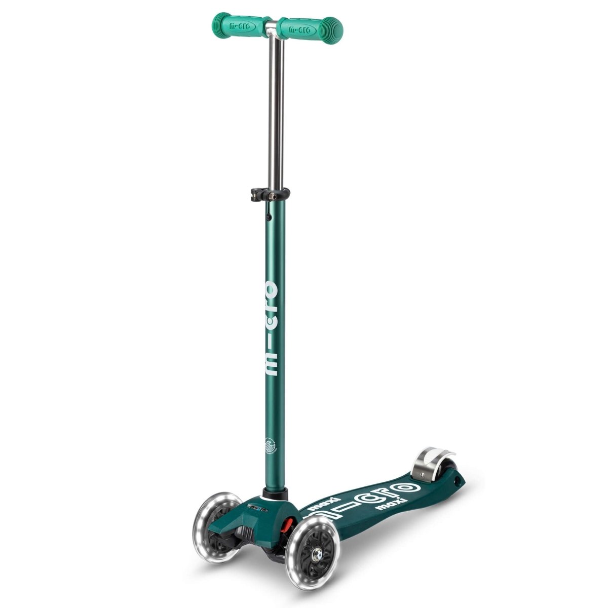 Maxi Micro Scooter Deluxe ECO LED — Green – for children, available at Learning Bugs UK