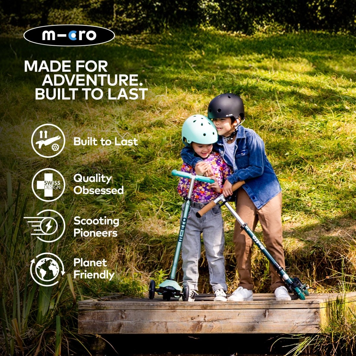 Maxi Micro Scooter Deluxe ECO LED — Green – for children, available at Learning Bugs UK