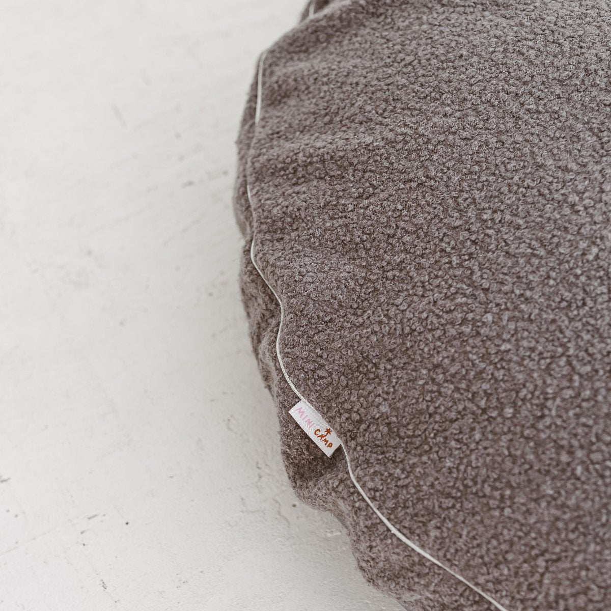 MINICAMP Boucle Fabric Kids Floor Cushion in Grey – Floor Pillows for children, available at Learning Bugs UK