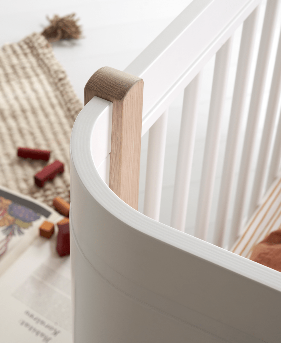 Mini+ Cot Bed - White/Oak – Cot Beds for children, available at Learning Bugs UK