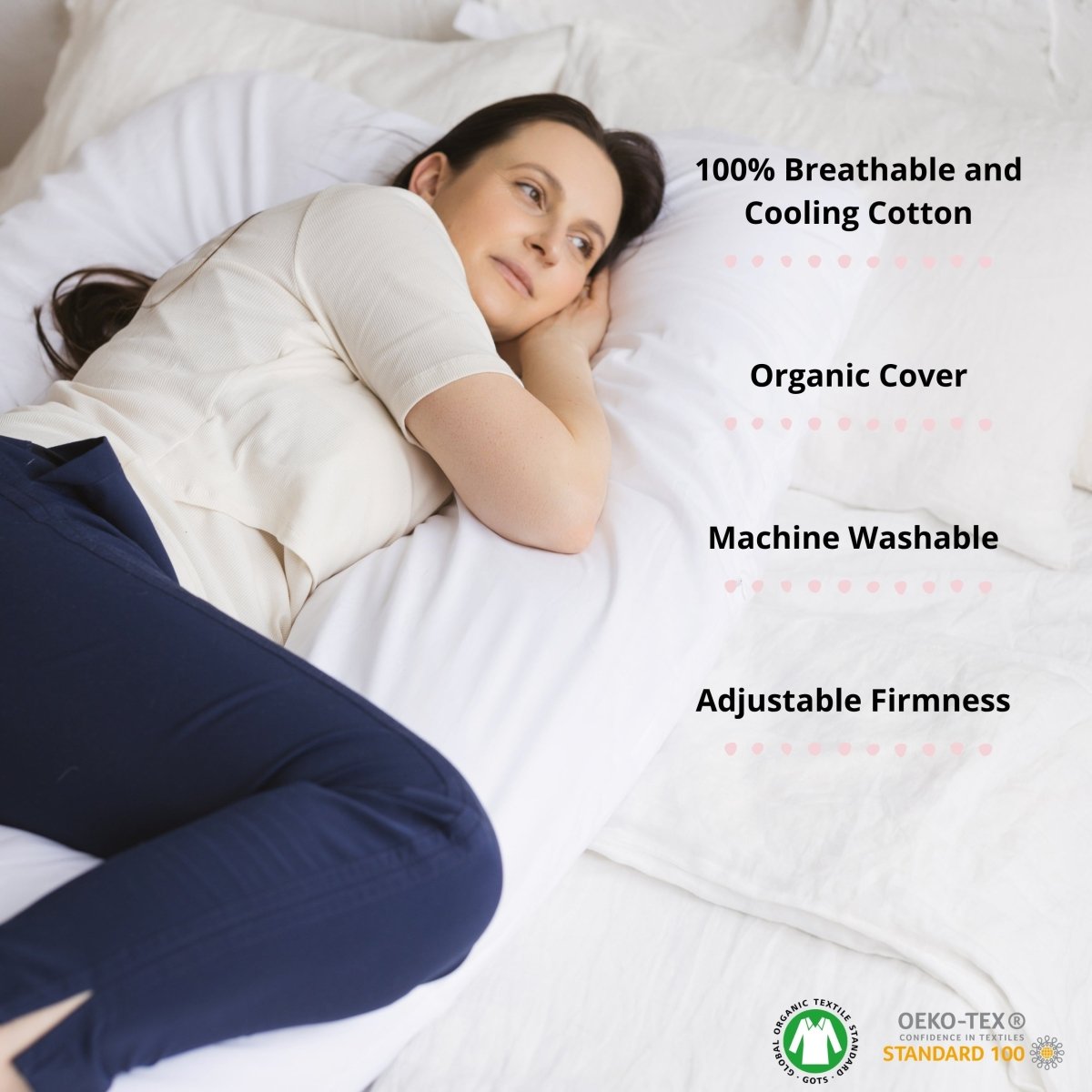 MINICAMP U-Shaped Body Pillow with Organic Cover in White | Kapok & Latex Blend or PES Filling – Body Pillows U Shaped for children, available at Learning Bugs UK