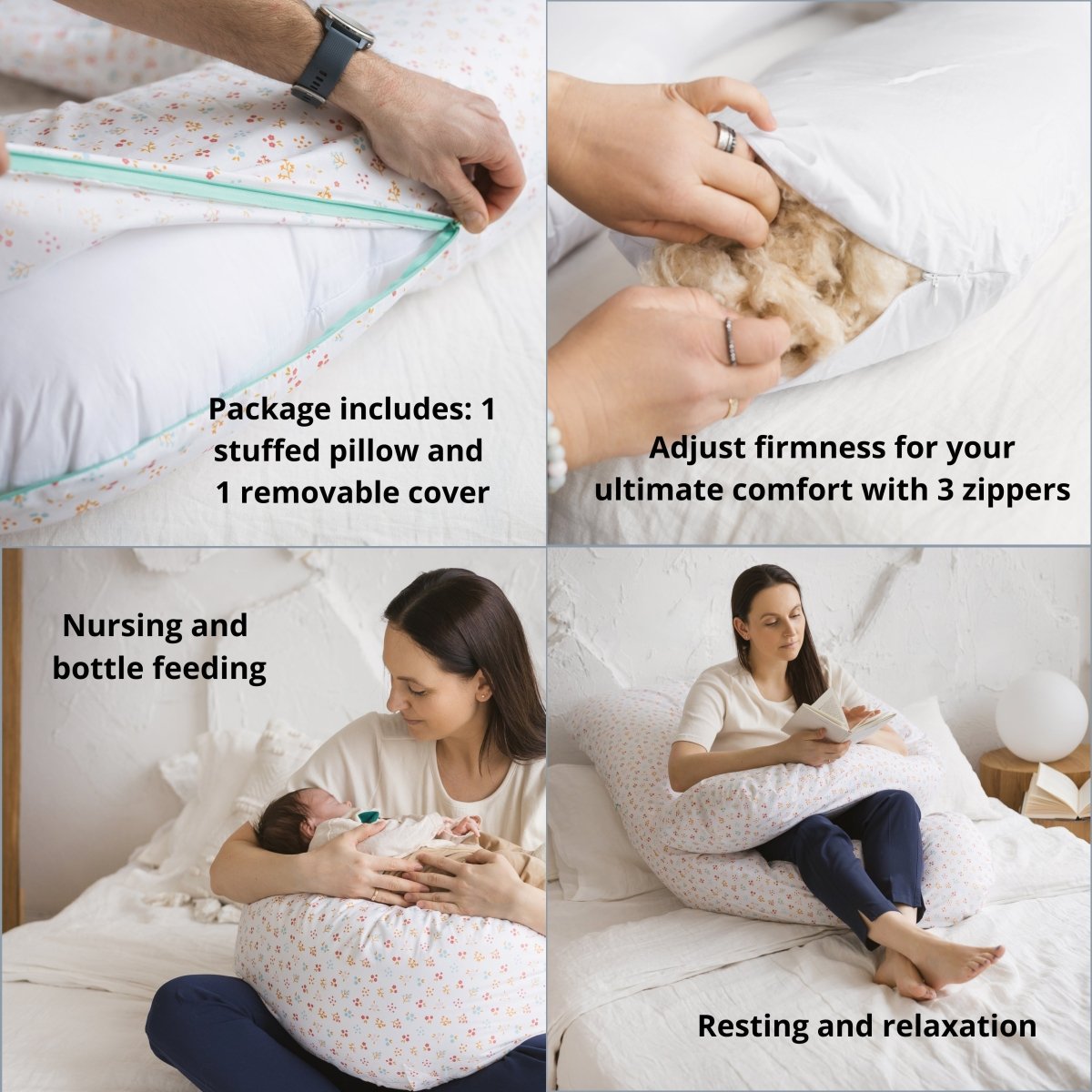 MINICAMP U-Shaped Maternity Pillow with Organic Cover in Milk White | Kapok & Latex Blend or PES Filling – Body Pillows U Shaped for children, available at Learning Bugs UK