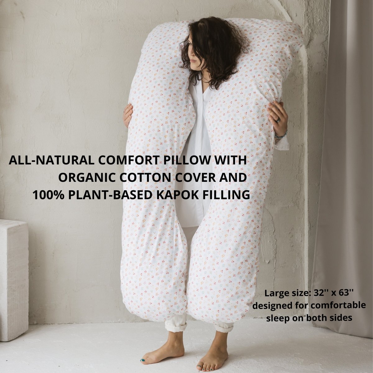 MINICAMP U-Shaped Maternity Pillow with Organic Cover in Milk White | Kapok & Latex Blend or PES Filling – Body Pillows U Shaped for children, available at Learning Bugs UK