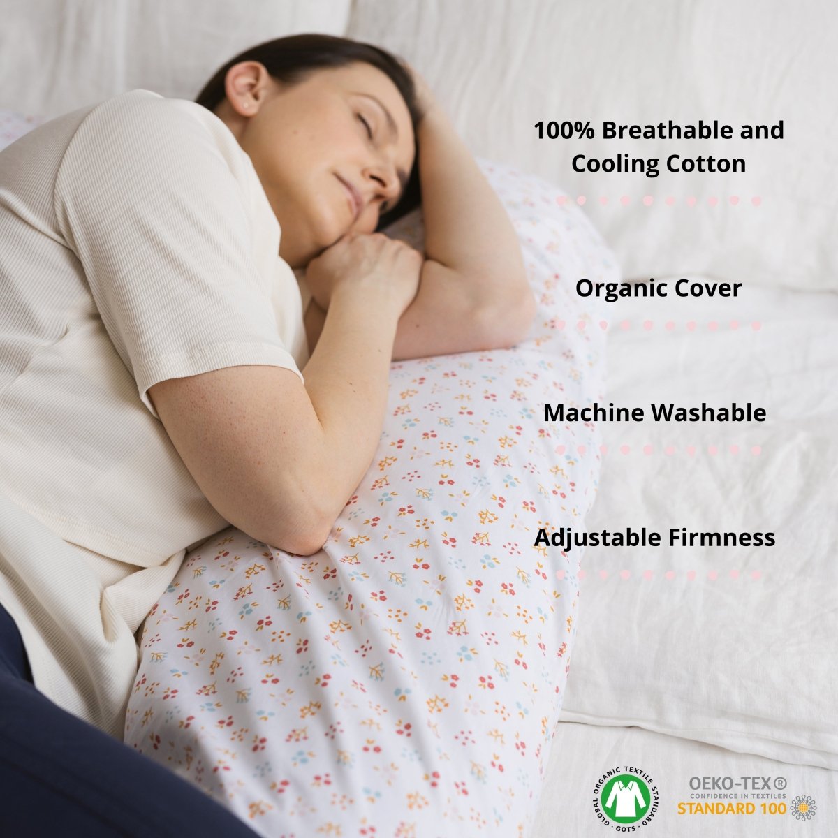 MINICAMP U-Shaped Maternity Pillow with Organic Cover in Milk White | Kapok & Latex Blend or PES Filling – Body Pillows U Shaped for children, available at Learning Bugs UK