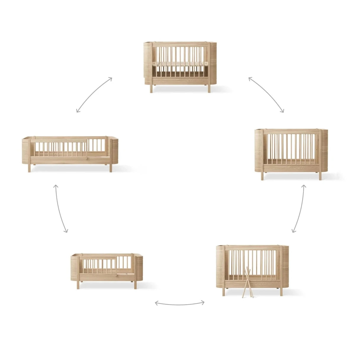 Mini+ Cot Bed Incl. Junior Kit - Oak (0-9 Years) – Cot Beds for children, available at Learning Bugs UK