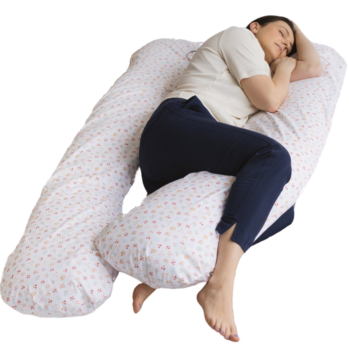 MINICAMP U-Shaped Maternity Pillow with Organic Cover in Milk White | Kapok & Latex Blend or PES Filling – Body Pillows U Shaped for children, available at Learning Bugs UK