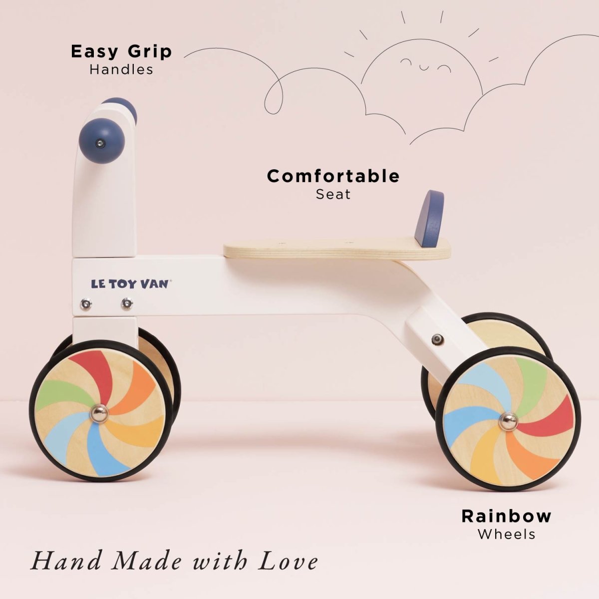Le Toy Van Wooden Rainbow Ride On Trike – Push & Pedal Riding Vehicles for children, available at Learning Bugs UK
