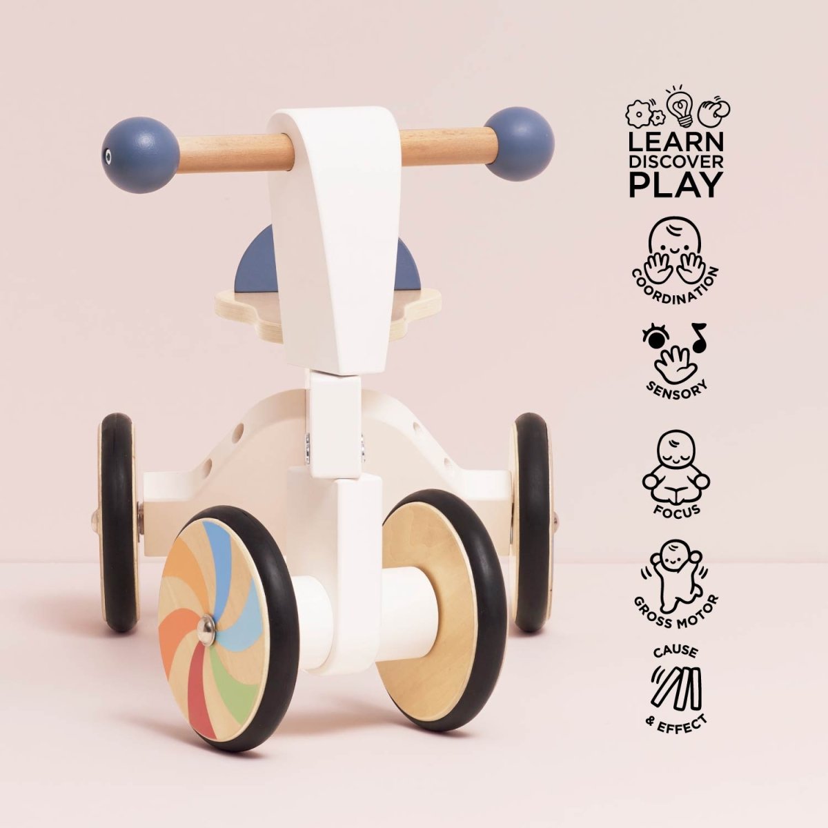 Le Toy Van Wooden Rainbow Ride On Trike – Push & Pedal Riding Vehicles for children, available at Learning Bugs UK
