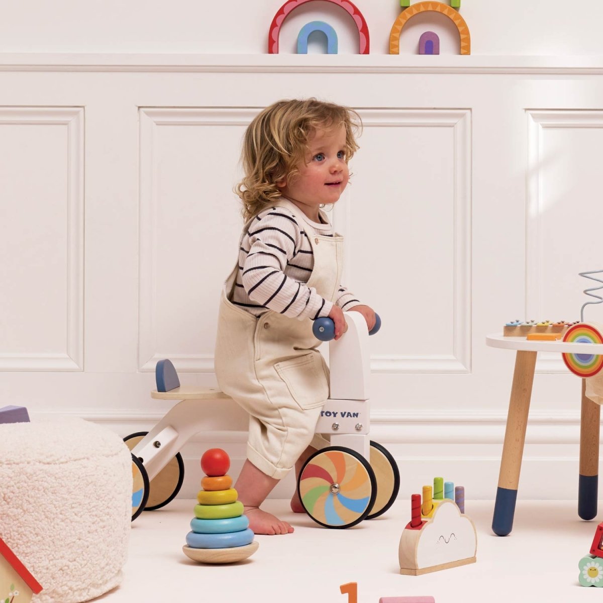 Le Toy Van Wooden Rainbow Ride On Trike – Push & Pedal Riding Vehicles for children, available at Learning Bugs UK