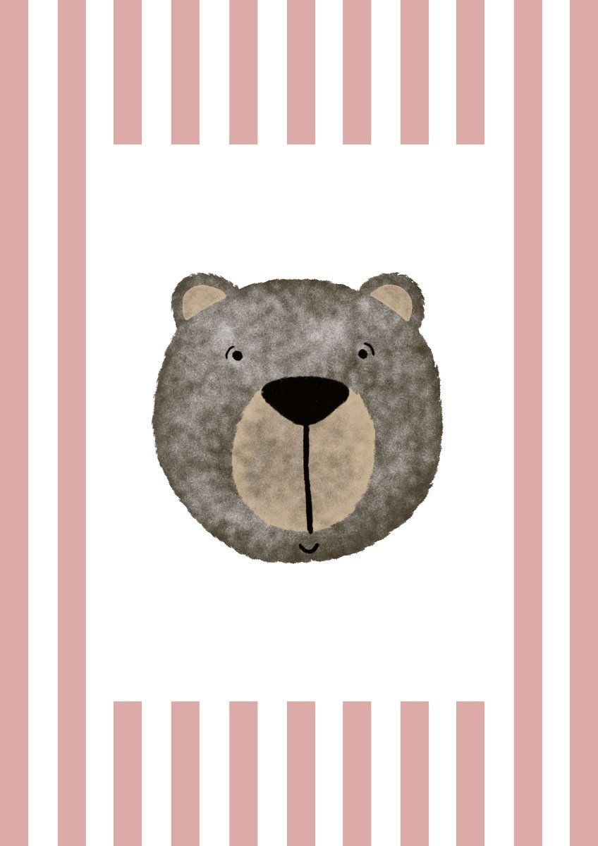 Bear Print - Pale Red Stripes – for children, available at Learning Bugs UK