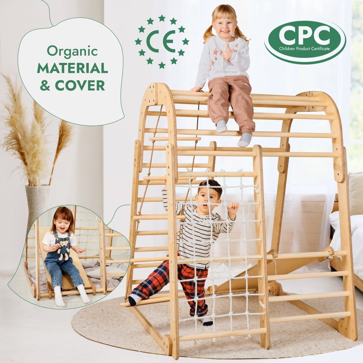 Goodevas 6 in 1 Indoor Wooden Playground (Art Set Excluded) – Climbing Frame for children, available at Learning Bugs UK