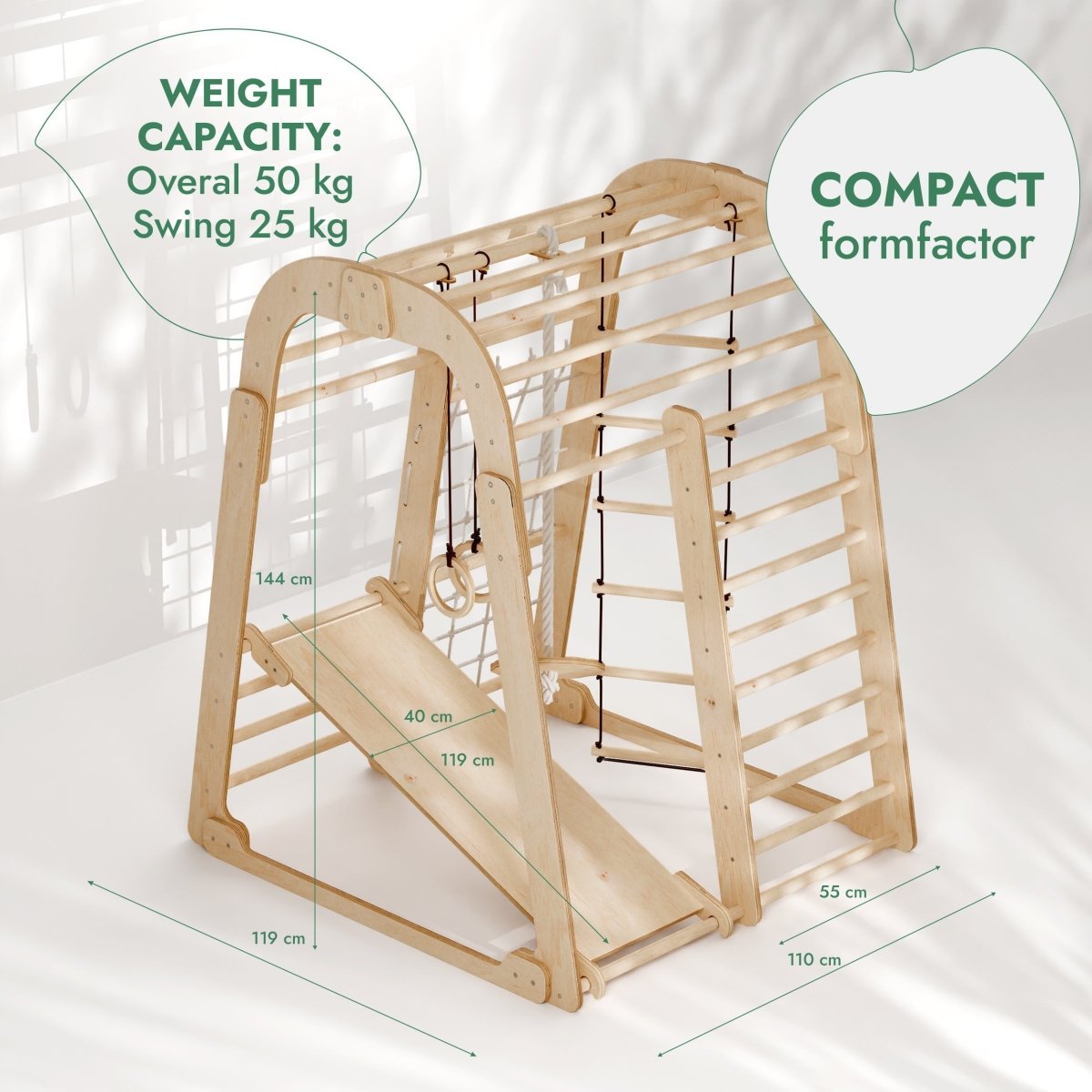 Goodevas 6 in 1 Indoor Wooden Playground (Art Set Excluded) – Climbing Frame for children, available at Learning Bugs UK