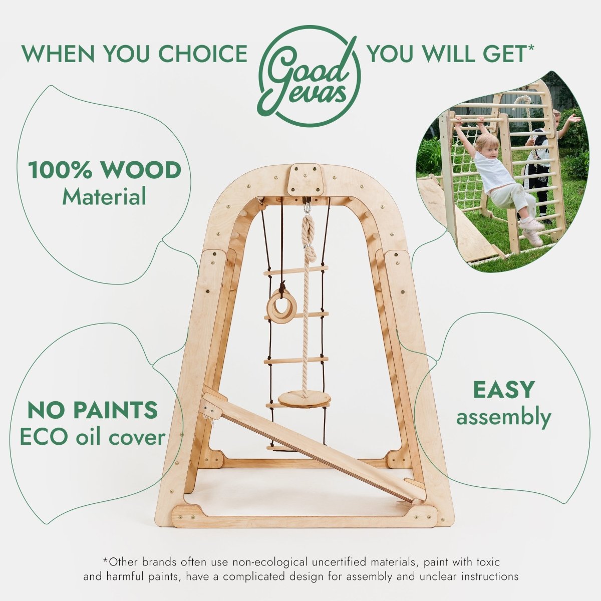 Goodevas 6 in 1 Indoor Wooden Playground (Art Set Excluded) – Climbing Frame for children, available at Learning Bugs UK