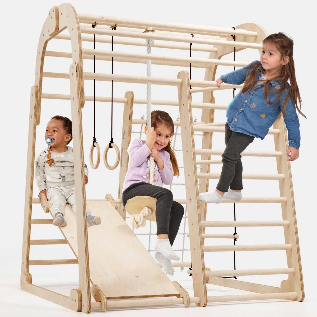 Goodevas 6 in 1 Indoor Wooden Playground (Art Set Excluded) – Climbing Frame for children, available at Learning Bugs UK