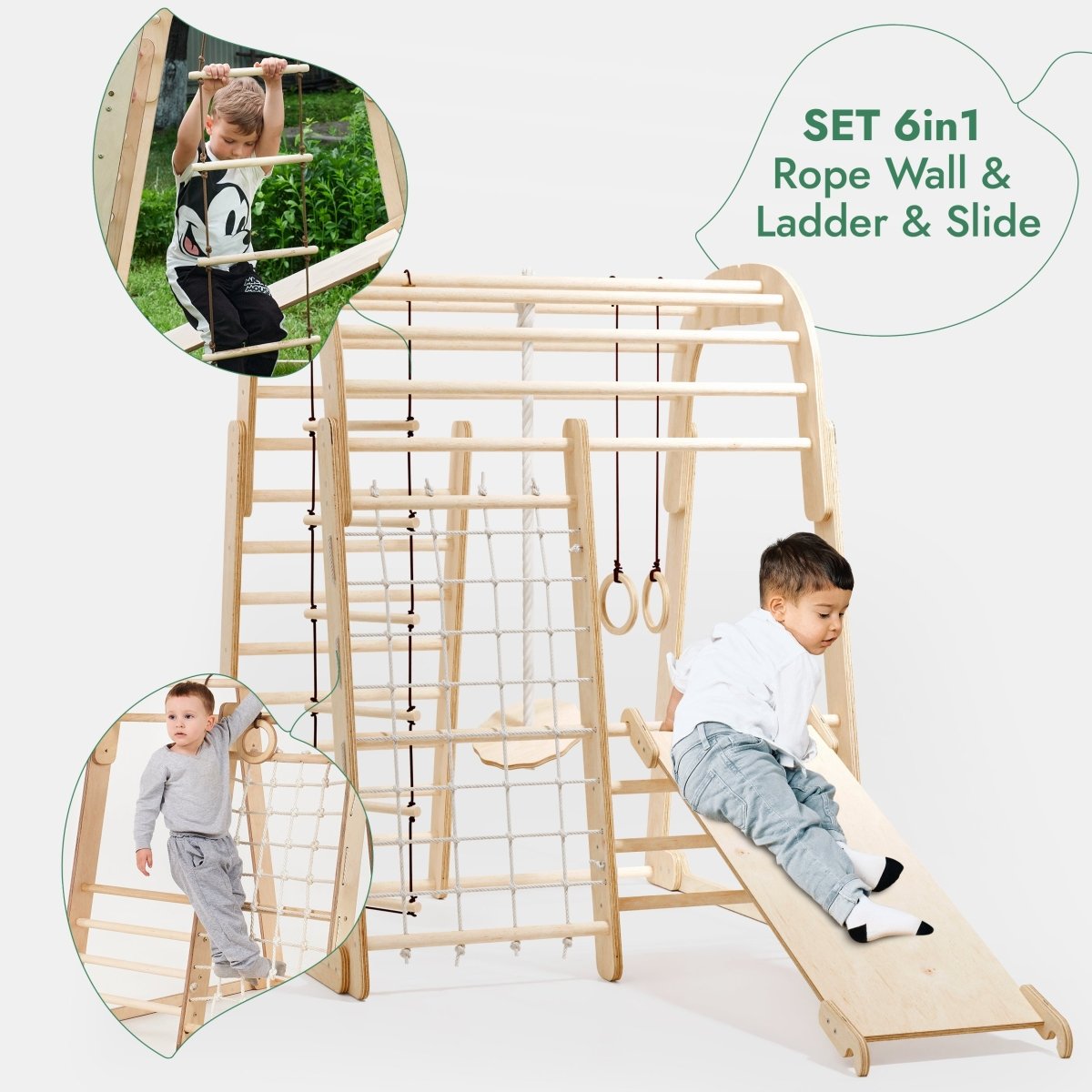 Goodevas 6 in 1 Indoor Wooden Playground (Art Set Excluded) – Climbing Frame for children, available at Learning Bugs UK