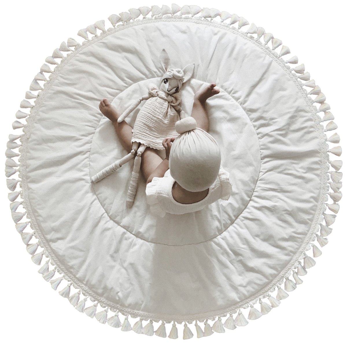 MINICAMP Padded Kids Play Mat in Ecru with Tassels – Playmats for children, available at Learning Bugs UK
