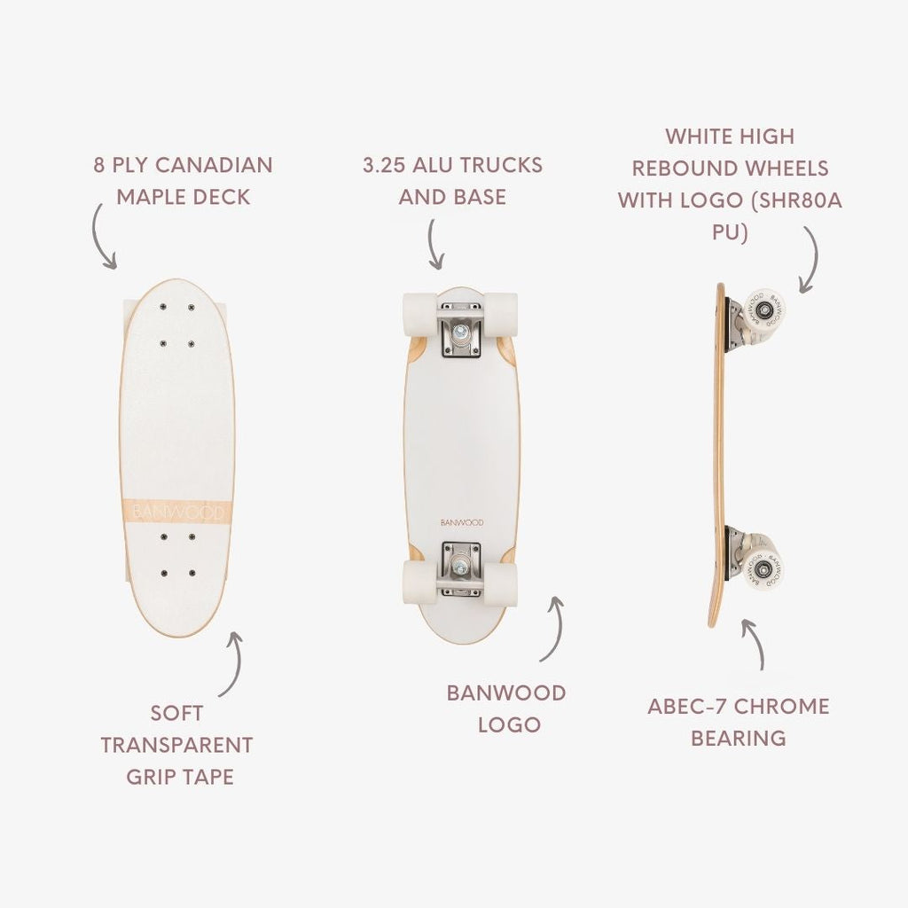 Banwood Skateboard – Kids Maple Deck Skateboard (White)