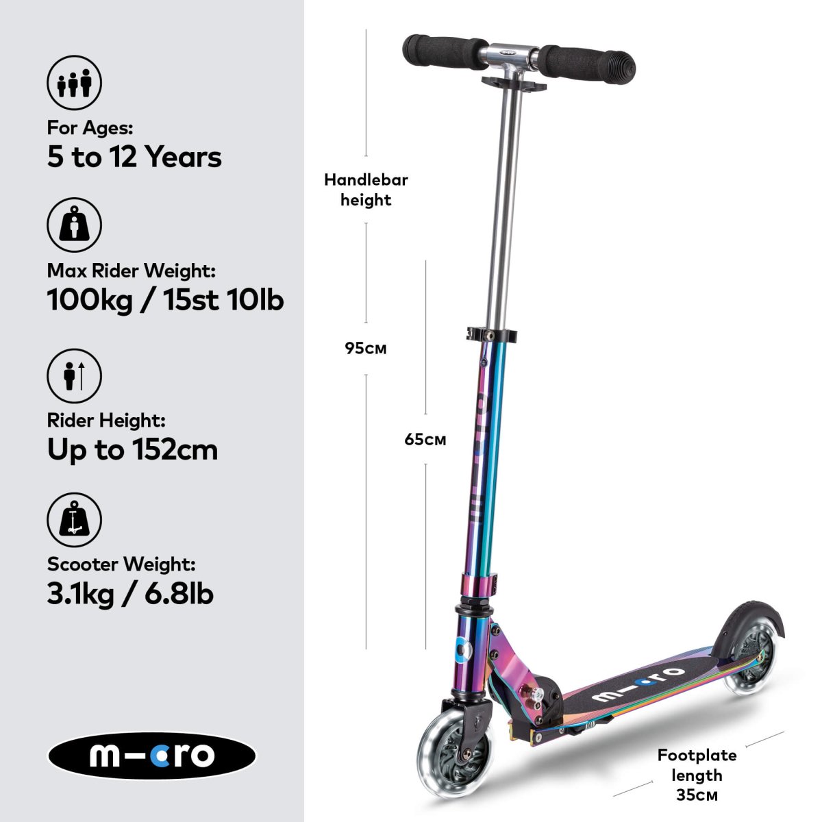 Micro Sprite LED Neochrome Scooter – for children, available at Learning Bugs UK