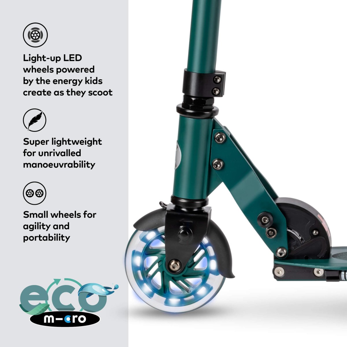Micro Sprite ECO Scooter — Olive Green – for children, available at Learning Bugs UK