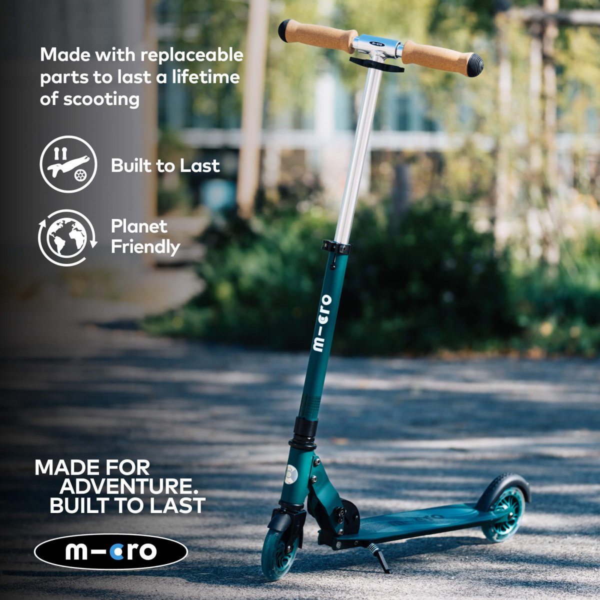 Micro Sprite ECO Scooter — Olive Green – for children, available at Learning Bugs UK