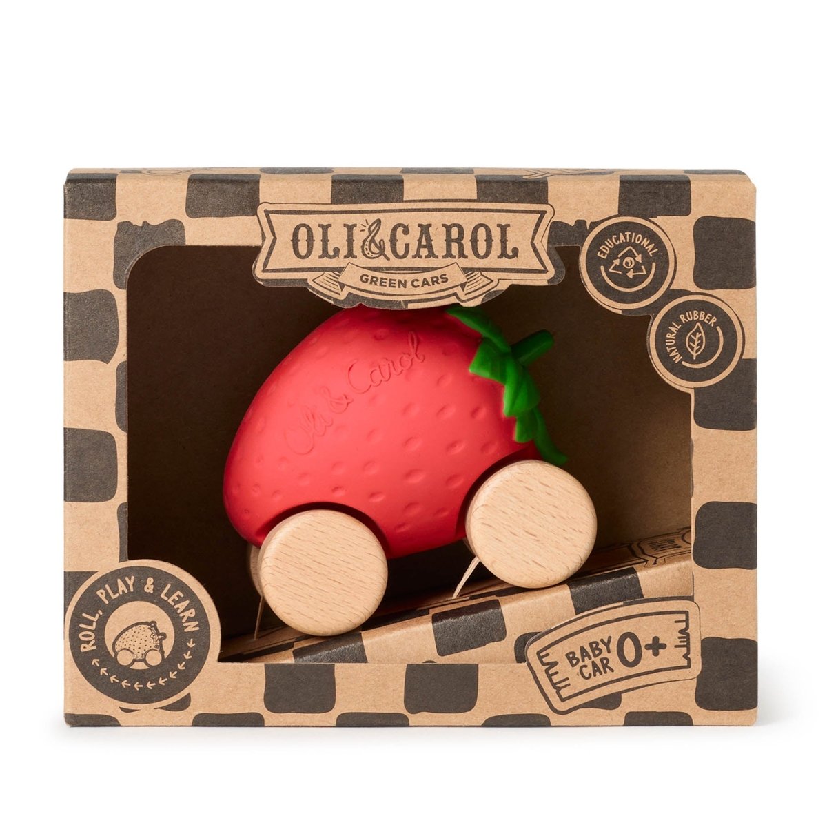Oli & Carol Sweetie the Strawberry Car – Baby Sensory Toys for children, available at Learning Bugs UK