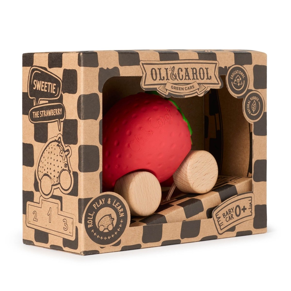 Oli & Carol Sweetie the Strawberry Car – Baby Sensory Toys for children, available at Learning Bugs UK