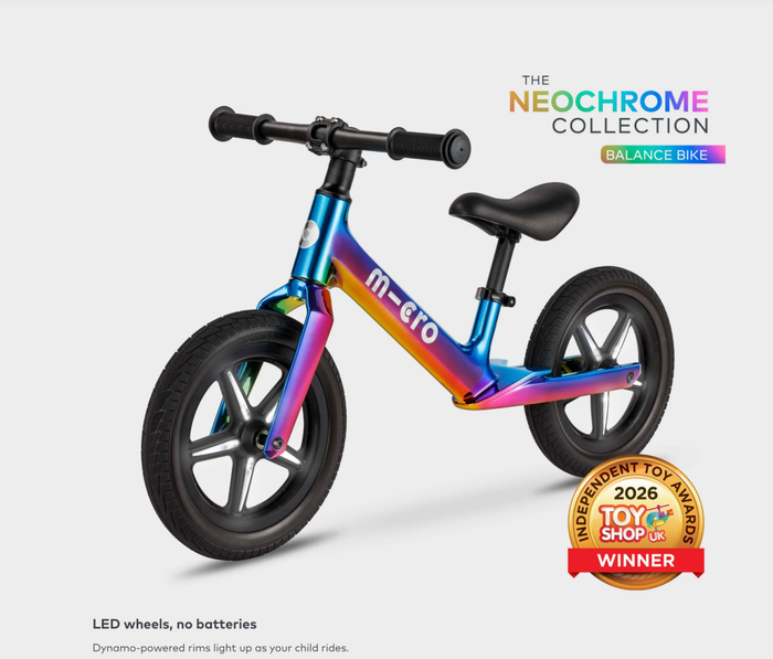 Micro Scooters Micro Balance Bike Ultra LED Neochrome – Balance Bikes for children, available at Learning Bugs UK