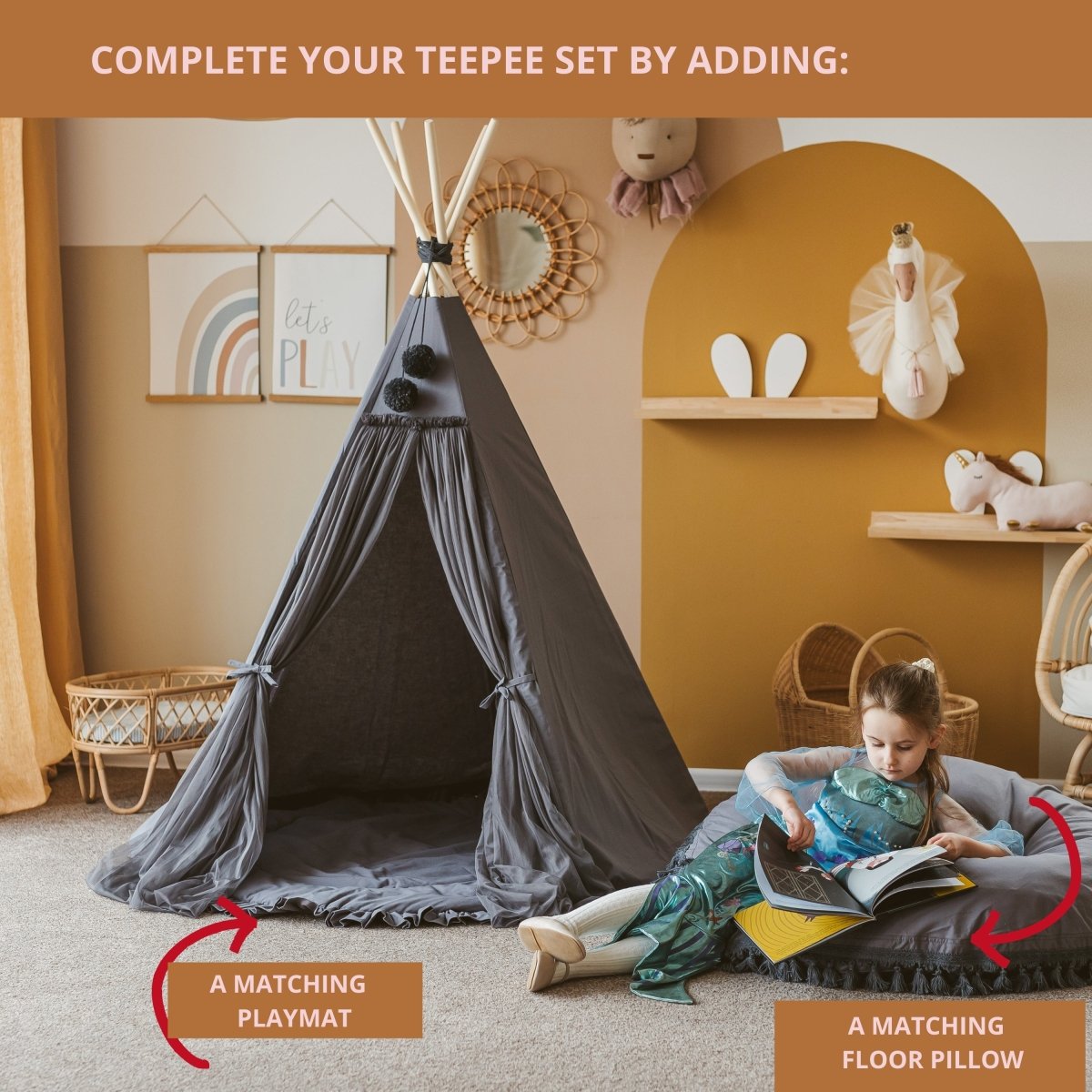 MINICAMP Fairy Kids Play Tent in Grey – Teepees for children, available at Learning Bugs UK