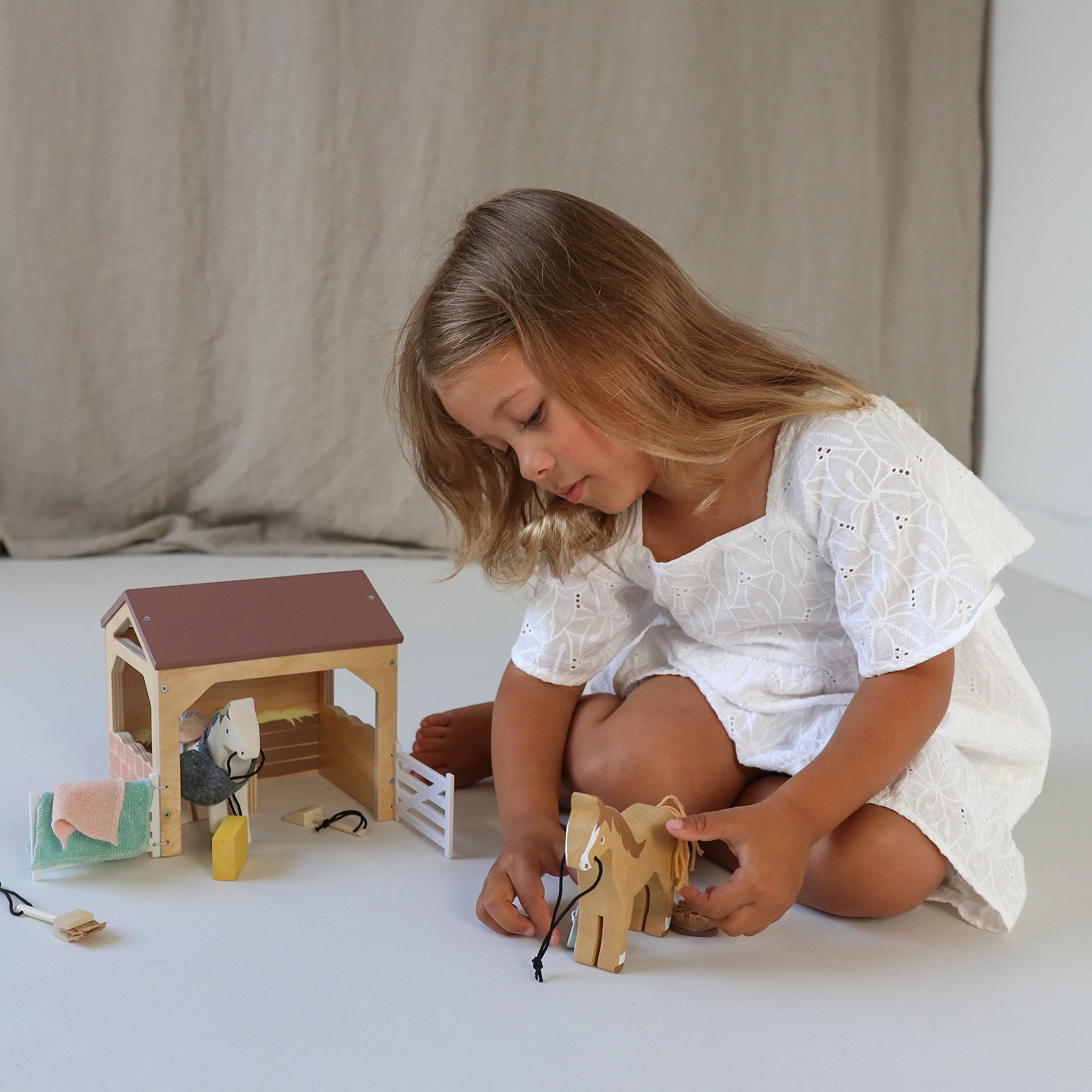 Buy The Stables | Wooden dolls house pet set for kids by Learning Bugs UK