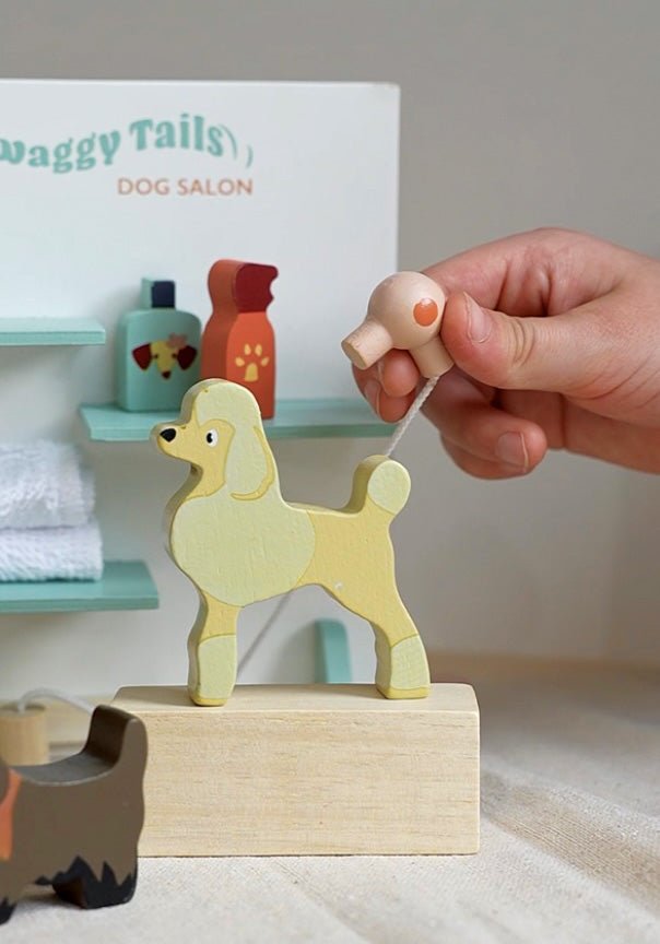 Buy Waggy Tails Dog Salon | Wooden dolls house pet set for kids by Learning Bugs UK