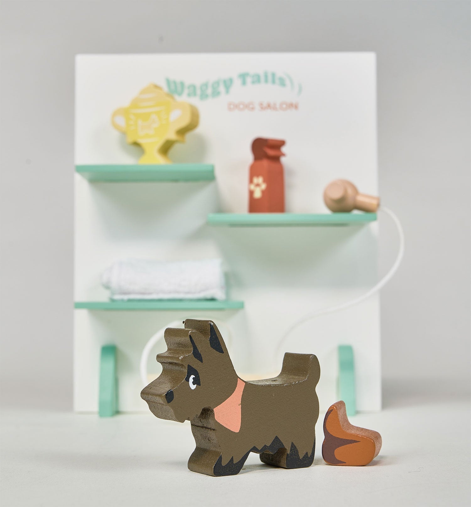 Buy Waggy Tails Dog Salon | Wooden dolls house pet set for kids by Learning Bugs UK
