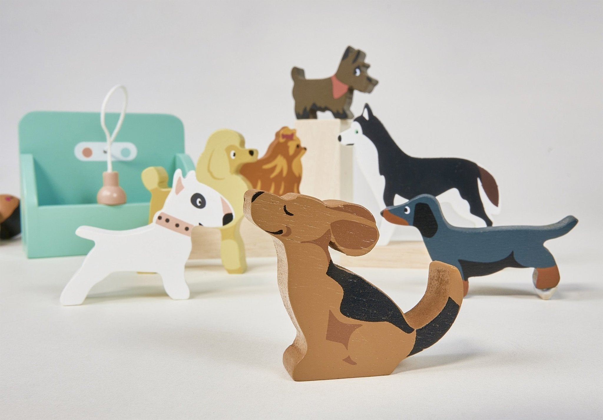 Buy Waggy Tails Dog Salon | Wooden dolls house pet set for kids by Learning Bugs UK