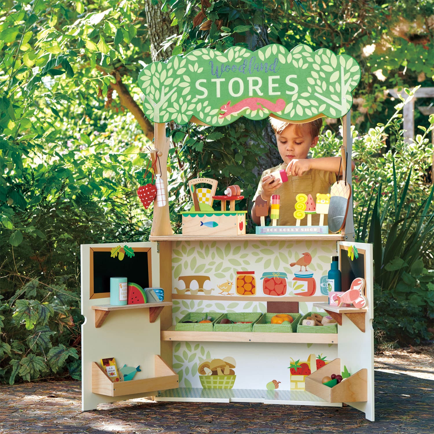 Buy Woodland Stores and Theatre | Wooden shop stall for kids by Learning Bugs UK