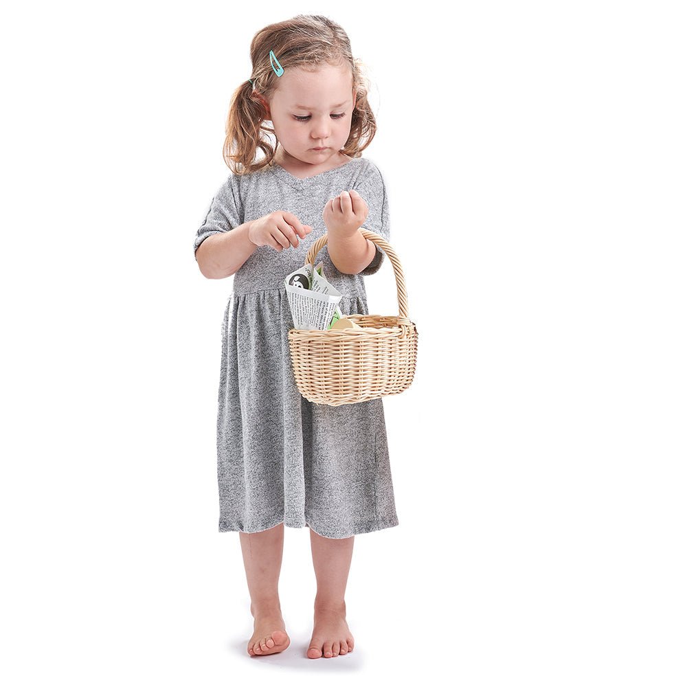 Buy Wicker Shopping Basket | Wooden shopping basket for kids by Learning Bugs UK
