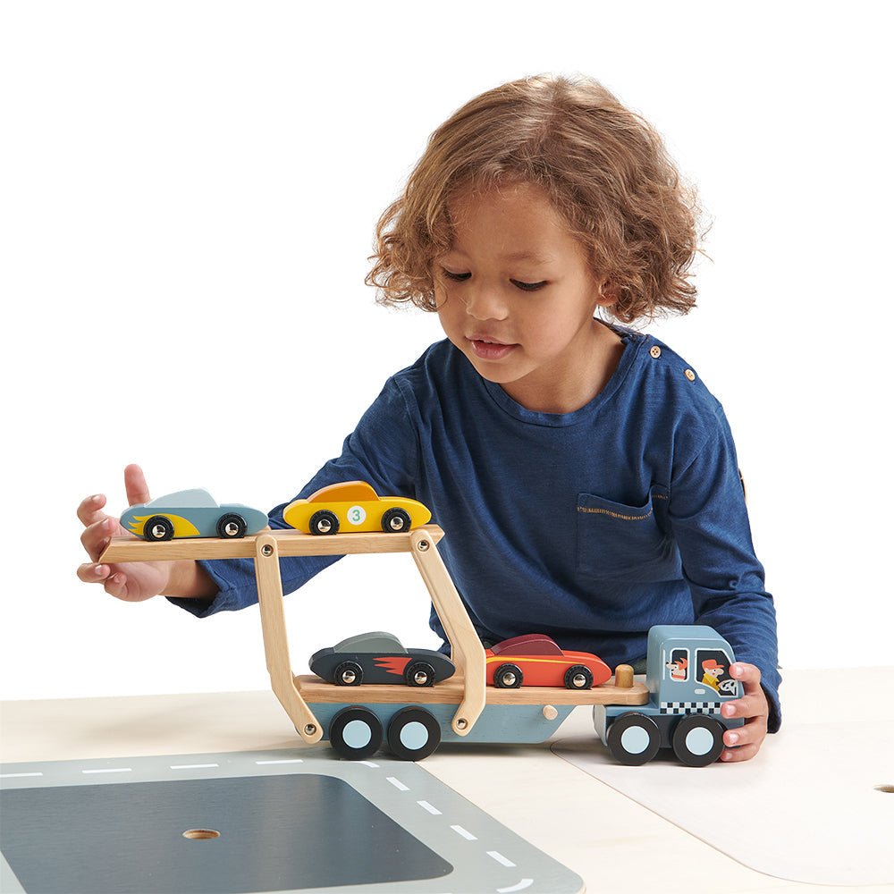 Car Transporter – Wooden lorry for children, available at Learning Bugs UK