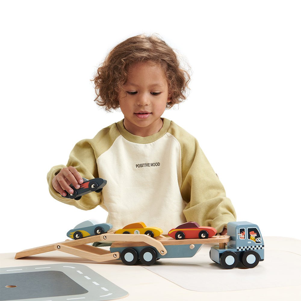 Car Transporter – Wooden lorry for children, available at Learning Bugs UK