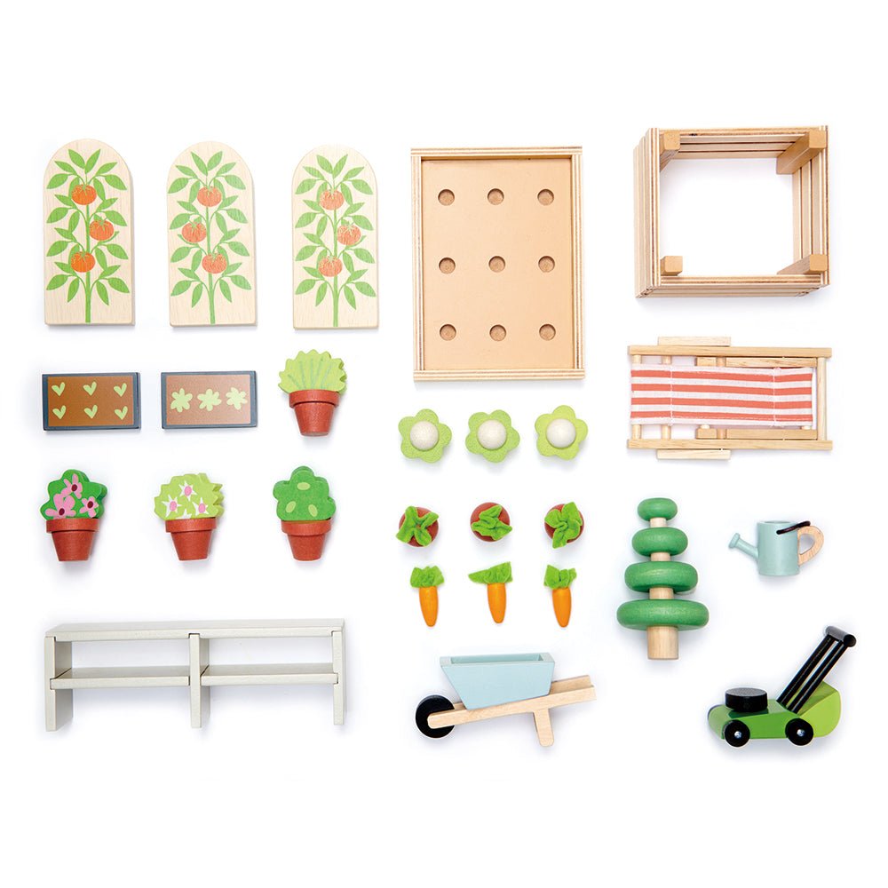 Buy Greenhouse and Garden Set | Wooden dolls house playset for kids by Learning Bugs UK