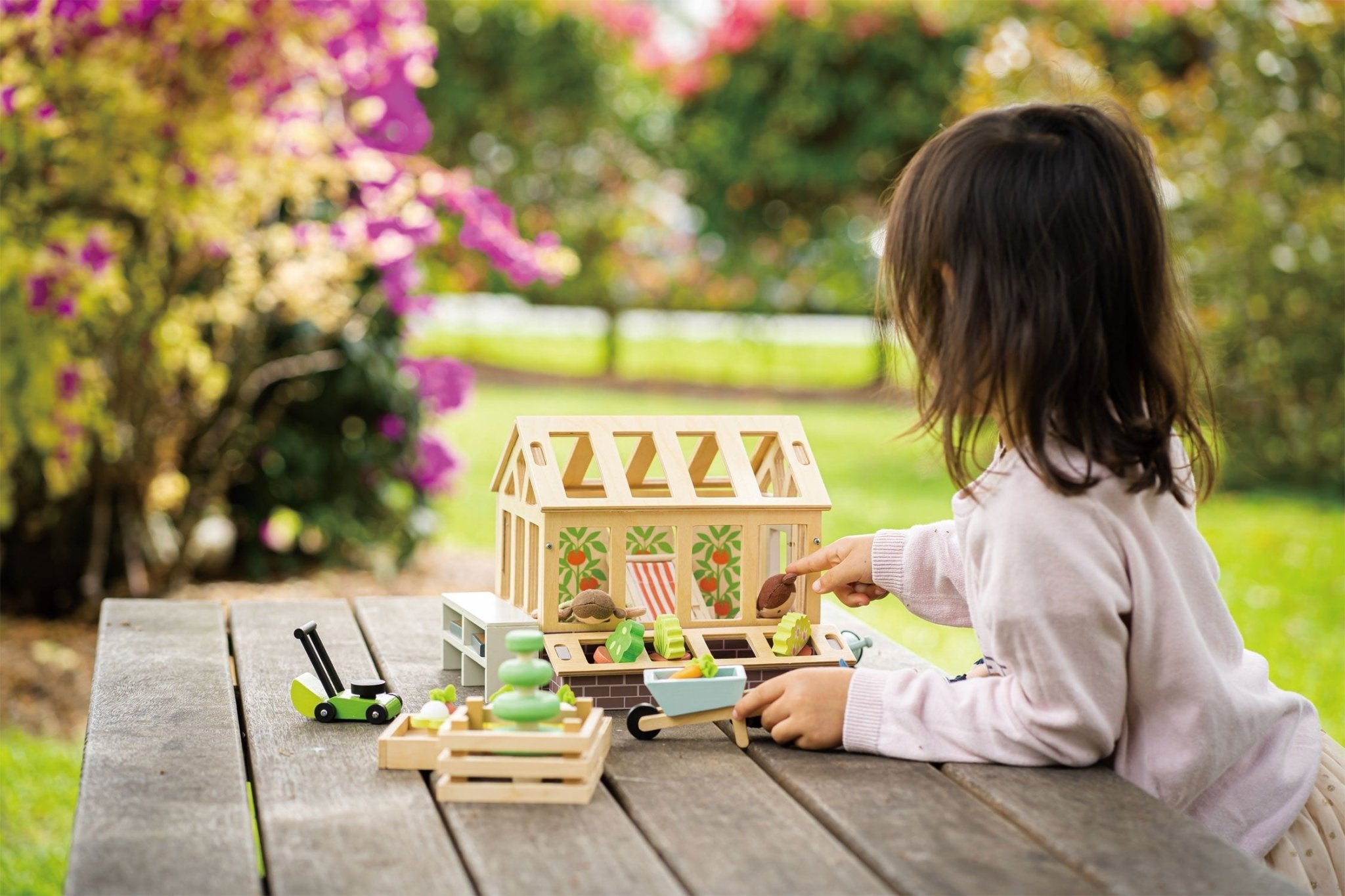 Buy Greenhouse and Garden Set | Wooden dolls house playset for kids by Learning Bugs UK