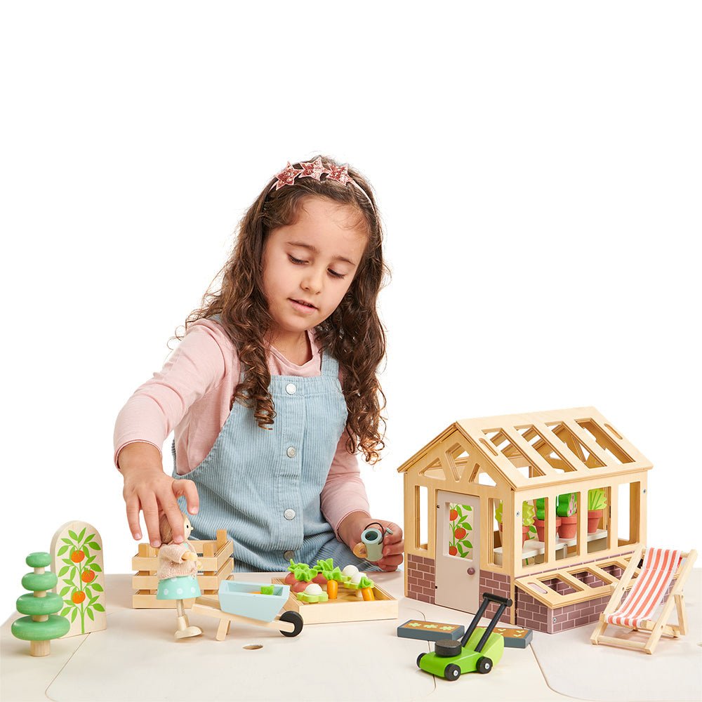 Buy Greenhouse and Garden Set | Wooden dolls house playset for kids by Learning Bugs UK