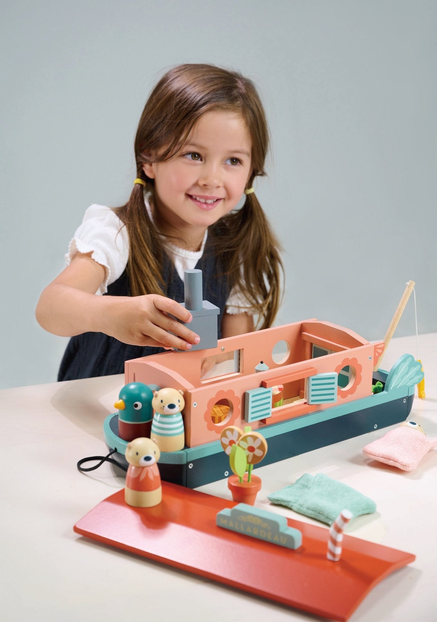 Buy Tender Leaf Little Otter Canal Boat | small world boat playset for kids by Learning Bugs UK